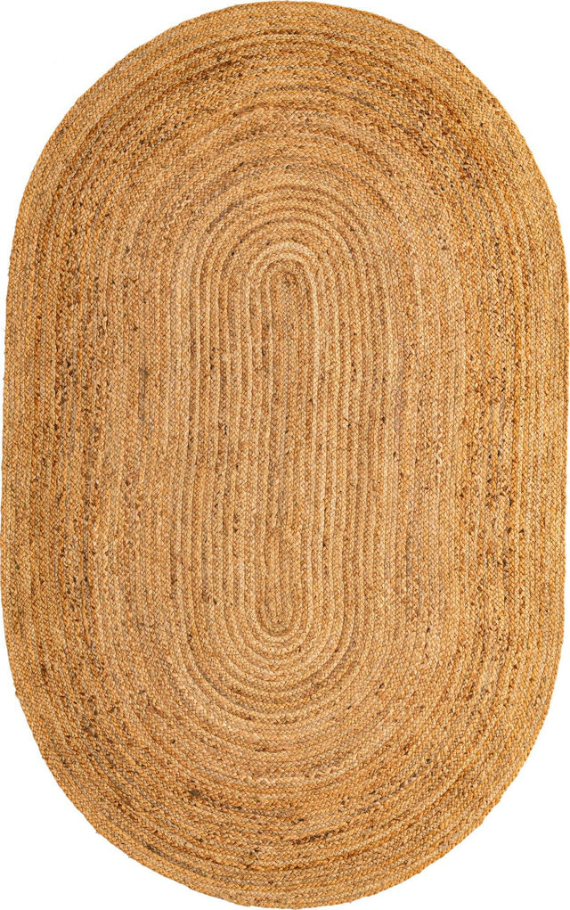 Natural 5' 1 x 8' Braided Jute Luxe Oval Rug