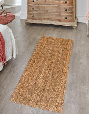 Natural 2' 6 x 6' Braided Jute Luxe Runner Rug