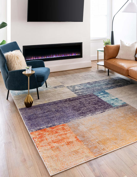Multicolor 7' 10 x 10' Vivid Rectangle Area Rug Colorful Modern Unique Indoor Easy Clean Durable Carpet Mat for Home Interior Design & Decor for Sale at Rug Engine