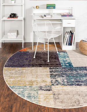 Multicolor 3' 3 x 3' 3 Vivid Round Area Rug Colorful Modern Unique Indoor Easy Clean Durable Carpet Mat for Home Interior Design & Decor for Sale at Rug Engine