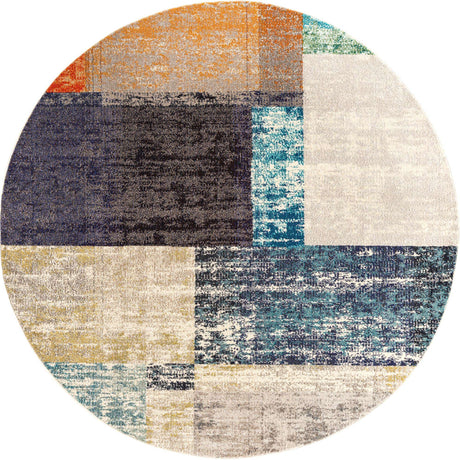 Multicolor 7' x 7' Vivid Round Area Rug Colorful Modern Unique Indoor Easy Clean Durable Carpet Mat for Home Interior Design & Decor for Sale at Rug Engine