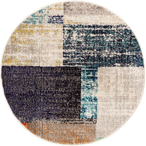 Multicolor 3' 3 x 3' 3 Vivid Round Area Rug Colorful Modern Unique Indoor Easy Clean Durable Carpet Mat for Home Interior Design & Decor for Sale at Rug Engine