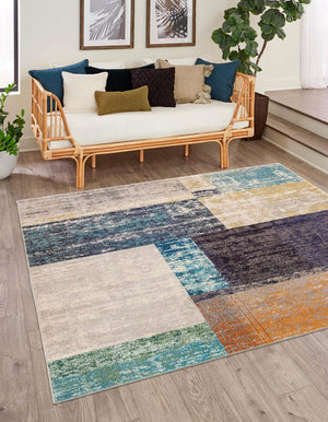 Multicolor 7' 10 x 7' 10 Vivid Square Area Rug Colorful Modern Unique Indoor Easy Clean Durable Carpet Mat for Home Interior Design & Decor for Sale at Rug Engine