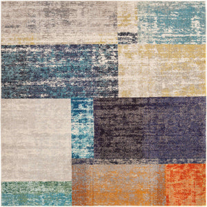 Multicolor 7' 10 x 7' 10 Vivid Square Area Rug Colorful Modern Unique Indoor Easy Clean Durable Carpet Mat for Home Interior Design & Decor for Sale at Rug Engine