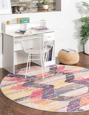 Multicolor 7' x 7' Vivid Round Area Rug Colorful Modern Unique Indoor Easy Clean Durable Carpet Mat for Home Interior Design & Decor for Sale at Rug Engine