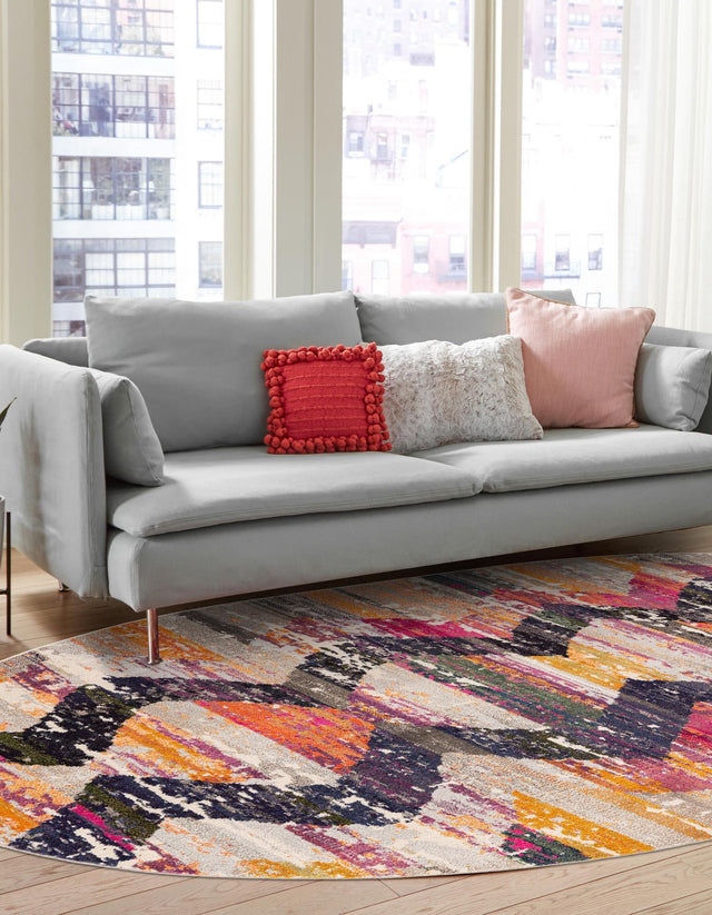 Multicolor 7' 10 x 10' Vivid Oval Area Rug Colorful Modern Unique Indoor Easy Clean Durable Carpet Mat for Home Interior Design & Decor for Sale at Rug Engine