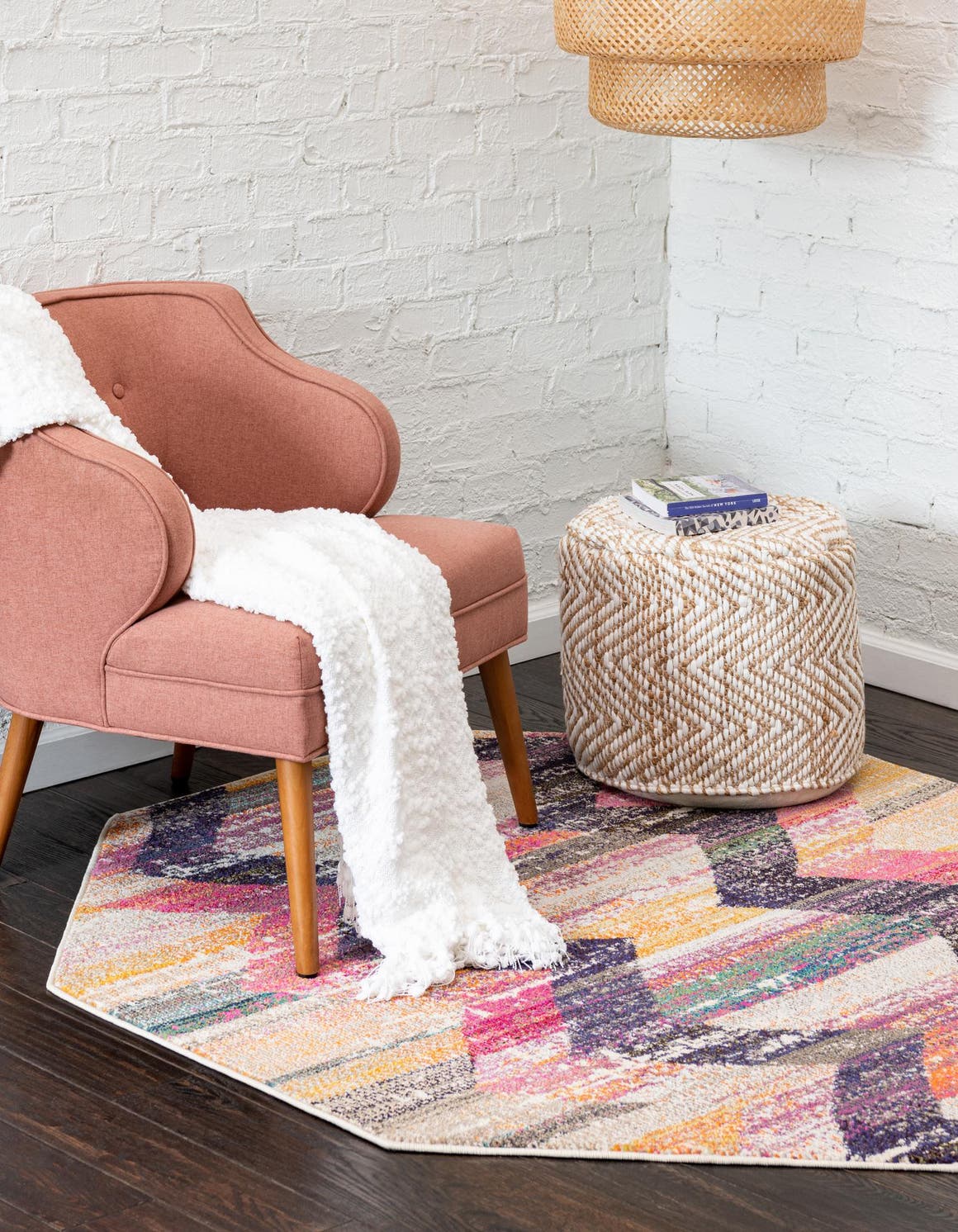 Multicolor 7' 10 x 7' 10 Vivid Octagon Area Rug Colorful Modern Unique Indoor Easy Clean Durable Carpet Mat for Home Interior Design & Decor for Sale at Rug Engine