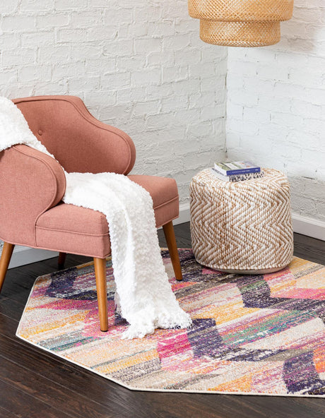 Multicolor 7' 10 x 7' 10 Vivid Octagon Area Rug Colorful Modern Unique Indoor Easy Clean Durable Carpet Mat for Home Interior Design & Decor for Sale at Rug Engine