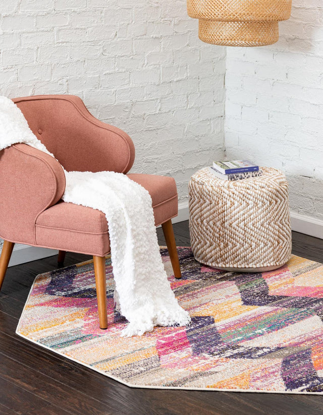 Multicolor 7' 10 x 7' 10 Vivid Octagon Area Rug Colorful Modern Unique Indoor Easy Clean Durable Carpet Mat for Home Interior Design & Decor for Sale at Rug Engine