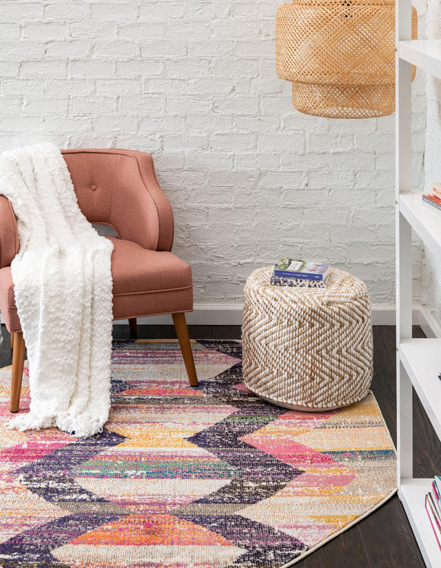 Multicolor 7' 10 x 7' 10 Vivid Octagon Area Rug Colorful Modern Unique Indoor Easy Clean Durable Carpet Mat for Home Interior Design & Decor for Sale at Rug Engine