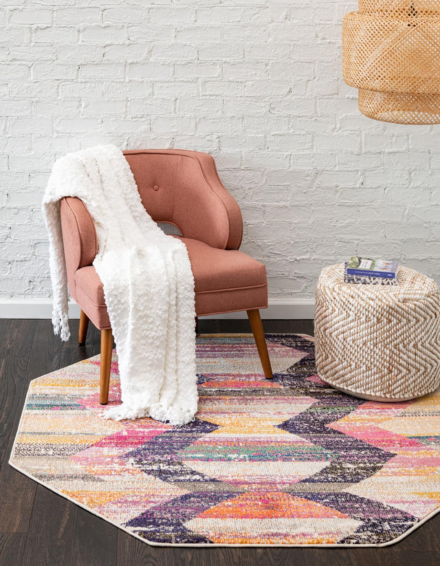 Multicolor 7' 10 x 7' 10 Vivid Octagon Area Rug Colorful Modern Unique Indoor Easy Clean Durable Carpet Mat for Home Interior Design & Decor for Sale at Rug Engine