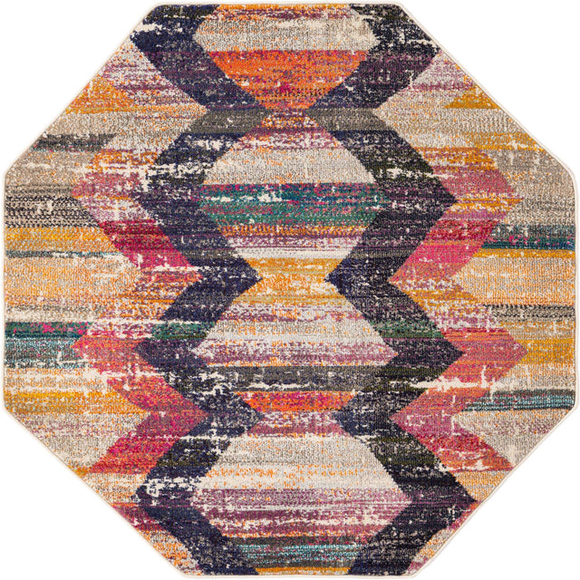 Multicolor 5' 3 x 5' 3 Vivid Octagon Area Rug Colorful Modern Unique Indoor Easy Clean Durable Carpet Mat for Home Interior Design & Decor for Sale at Rug Engine