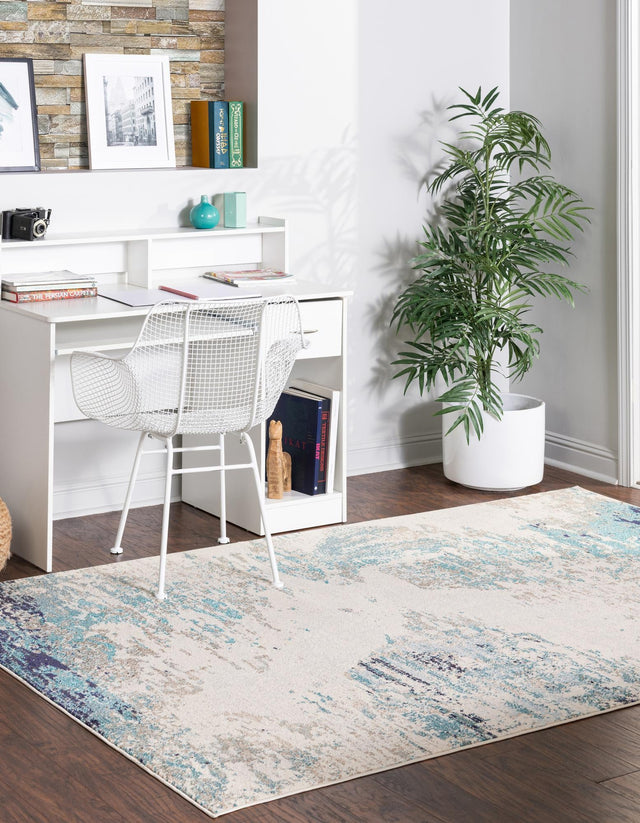 Blue 4' x 6' Vivid Rectangle Area Rug Colorful Modern Unique Indoor Easy Clean Durable Carpet Mat for Home Interior Design & Decor for Sale at Rug Engine