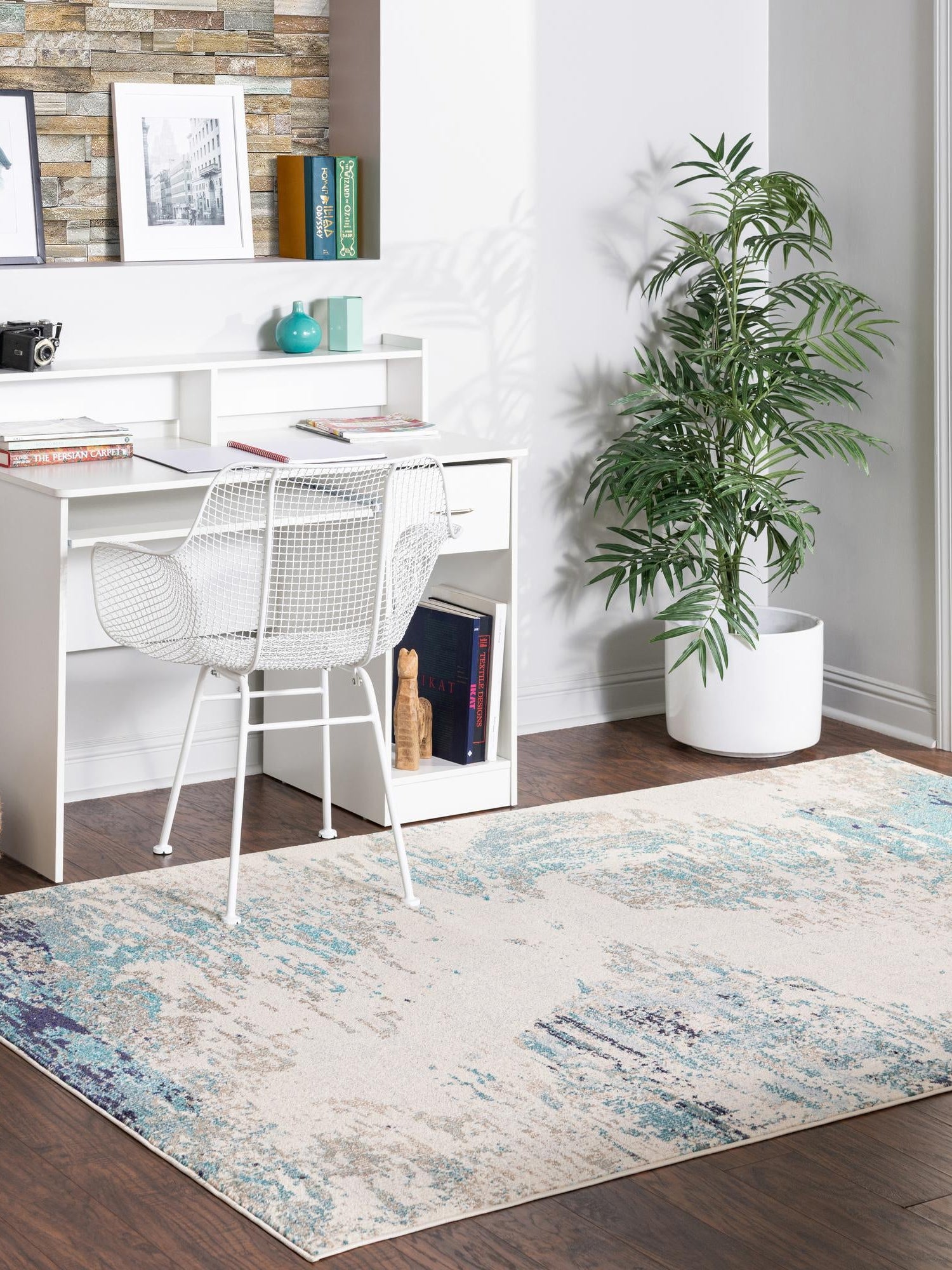 Blue 7' 10 x 10' Vivid Rectangle Area Rug Colorful Modern Unique Indoor Easy Clean Durable Carpet Mat for Home Interior Design & Decor for Sale at Rug Engine