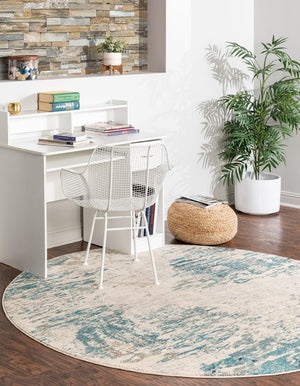 Blue 3' 3 x 3' 3 Vivid Round Area Rug Colorful Modern Unique Indoor Easy Clean Durable Carpet Mat for Home Interior Design & Decor for Sale at Rug Engine