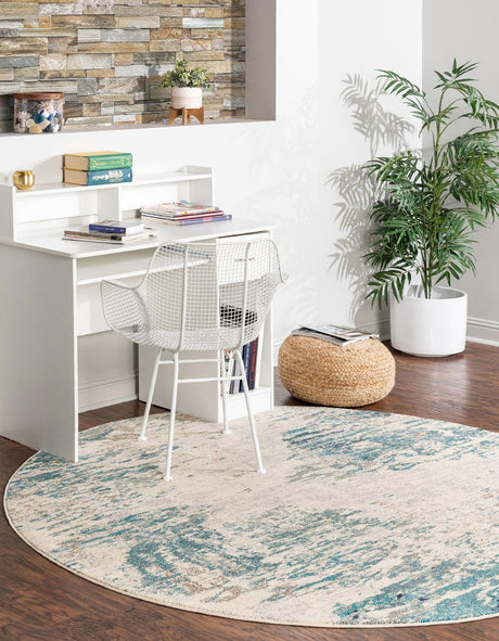 Blue 7' x 7' Vivid Round Area Rug Colorful Modern Unique Indoor Easy Clean Durable Carpet Mat for Home Interior Design & Decor for Sale at Rug Engine