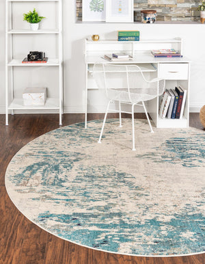 Blue 7' x 7' Vivid Round Area Rug Colorful Modern Unique Indoor Easy Clean Durable Carpet Mat for Home Interior Design & Decor for Sale at Rug Engine
