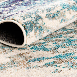 Blue 3' 3 x 3' 3 Vivid Round Area Rug Colorful Modern Unique Indoor Easy Clean Durable Carpet Mat for Home Interior Design & Decor for Sale at Rug Engine
