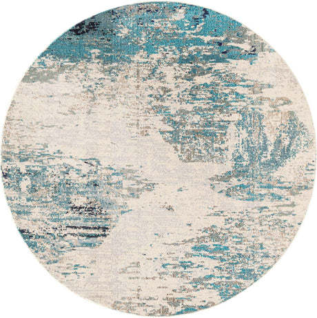 Blue 7' x 7' Vivid Round Area Rug Colorful Modern Unique Indoor Easy Clean Durable Carpet Mat for Home Interior Design & Decor for Sale at Rug Engine