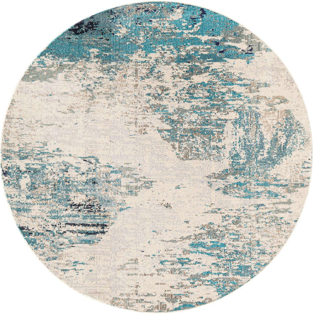 Blue 7' x 7' Vivid Round Area Rug Colorful Modern Unique Indoor Easy Clean Durable Carpet Mat for Home Interior Design & Decor for Sale at Rug Engine