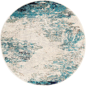 Blue 3' 3 x 3' 3 Vivid Round Area Rug Colorful Modern Unique Indoor Easy Clean Durable Carpet Mat for Home Interior Design & Decor for Sale at Rug Engine