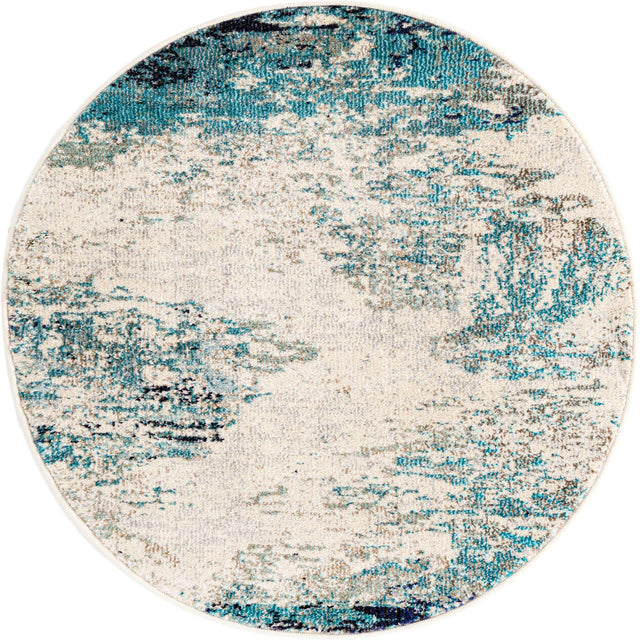 Blue 3' 3 x 3' 3 Vivid Round Area Rug Colorful Modern Unique Indoor Easy Clean Durable Carpet Mat for Home Interior Design & Decor for Sale at Rug Engine