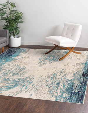 Blue 9' 10 x 9' 10 Vivid Square Area Rug Colorful Modern Unique Indoor Easy Clean Durable Carpet Mat for Home Interior Design & Decor for Sale at Rug Engine