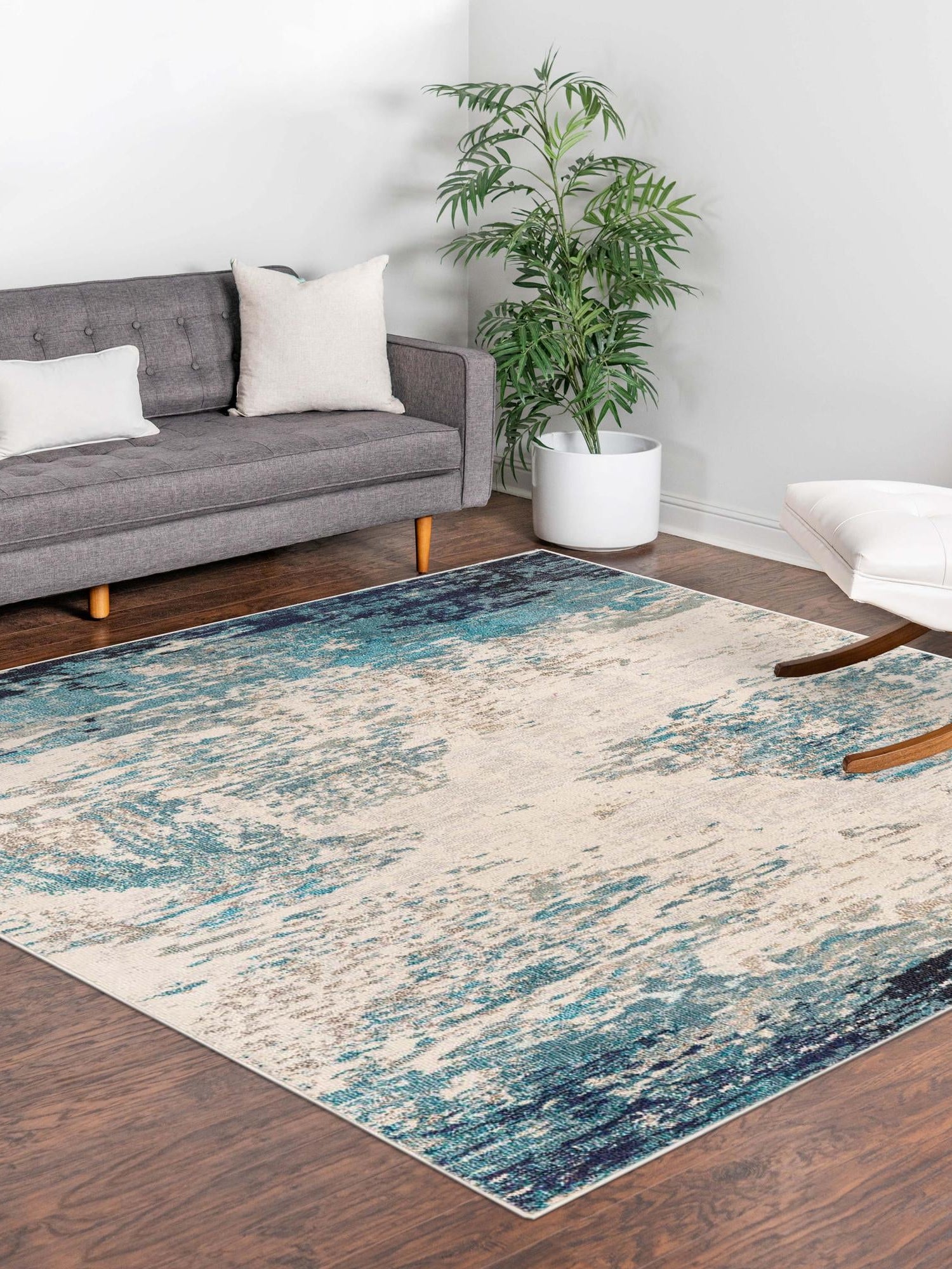Blue 9' 10 x 9' 10 Vivid Square Area Rug Colorful Modern Unique Indoor Easy Clean Durable Carpet Mat for Home Interior Design & Decor for Sale at Rug Engine