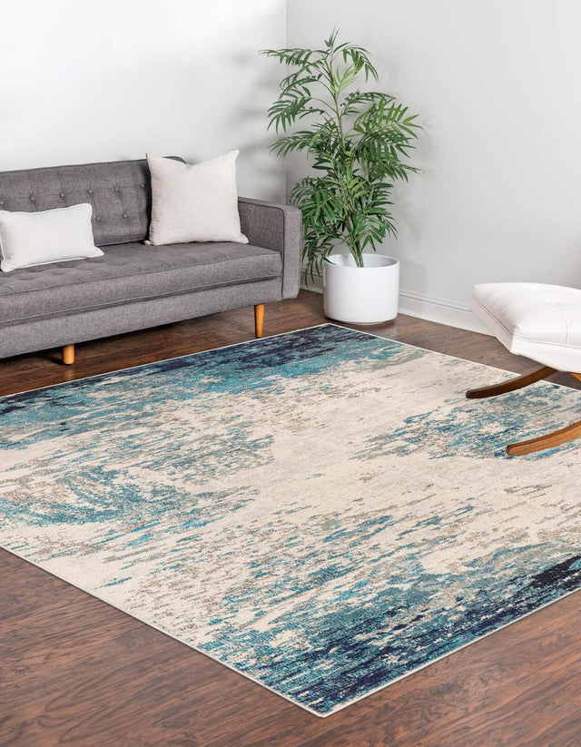 Blue 9' 10 x 9' 10 Vivid Square Area Rug Colorful Modern Unique Indoor Easy Clean Durable Carpet Mat for Home Interior Design & Decor for Sale at Rug Engine