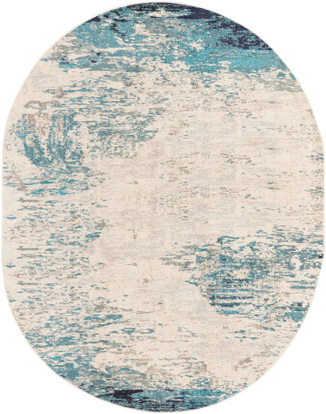 Blue 7' 10 x 10' Vivid Oval Area Rug Colorful Modern Unique Indoor Easy Clean Durable Carpet Mat for Home Interior Design & Decor for Sale at Rug Engine