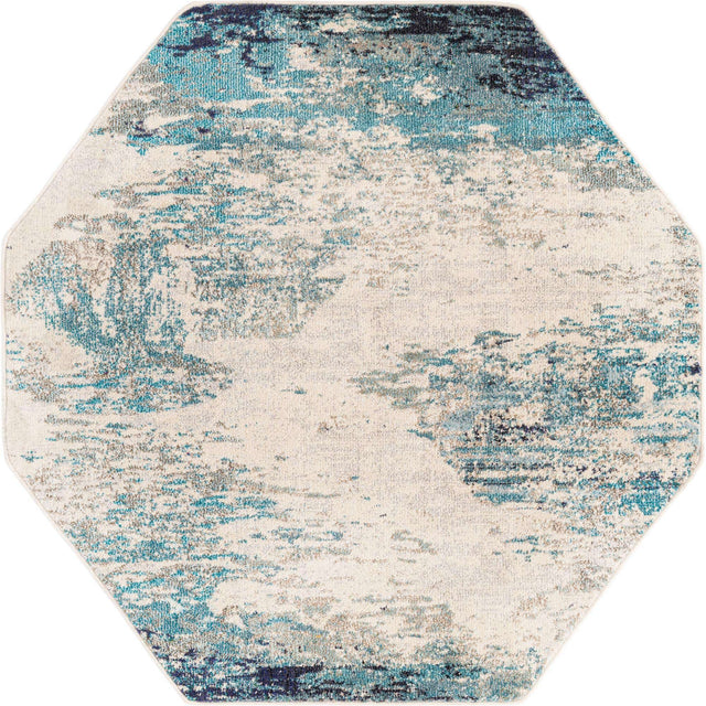 Blue 5' 3 x 5' 3 Vivid Octagon Area Rug Colorful Modern Unique Indoor Easy Clean Durable Carpet Mat for Home Interior Design & Decor for Sale at Rug Engine