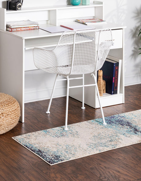 Blue 2' 7 x 12' Vivid Runner Area Rug Colorful Modern Unique Indoor Easy Clean Durable Carpet Mat for Home Interior Design & Decor for Sale at Rug Engine