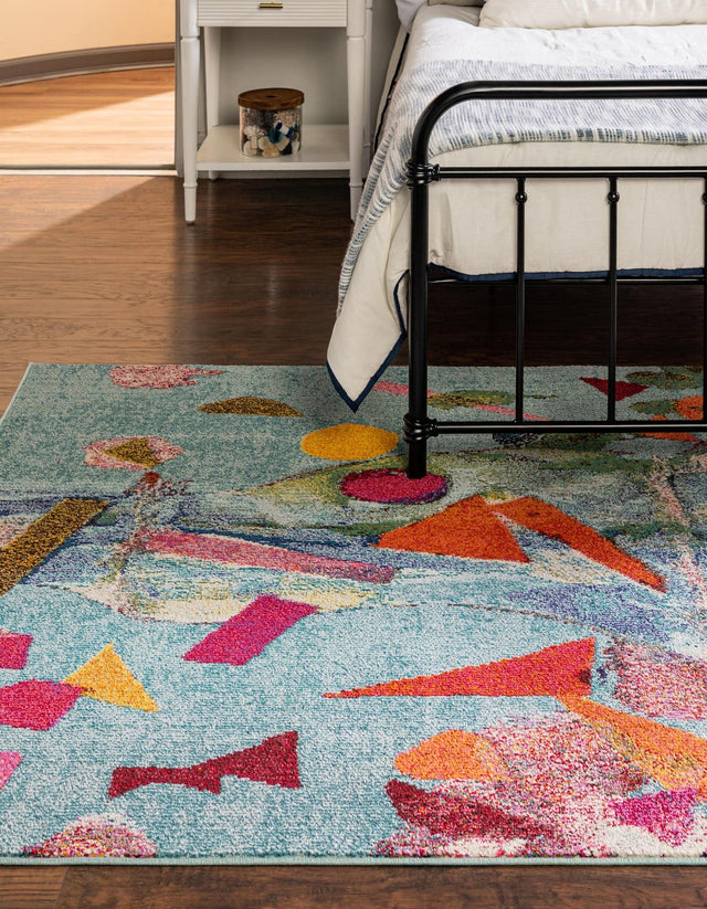 Aqua 5' 3 x 8' Vivid Rectangle Area Rug Colorful Modern Unique Indoor Easy Clean Durable Carpet Mat for Home Interior Design & Decor for Sale at Rug Engine
