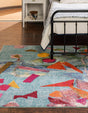 Aqua 5' 3 x 8' Vivid Rectangle Area Rug Colorful Modern Unique Indoor Easy Clean Durable Carpet Mat for Home Interior Design & Decor for Sale at Rug Engine