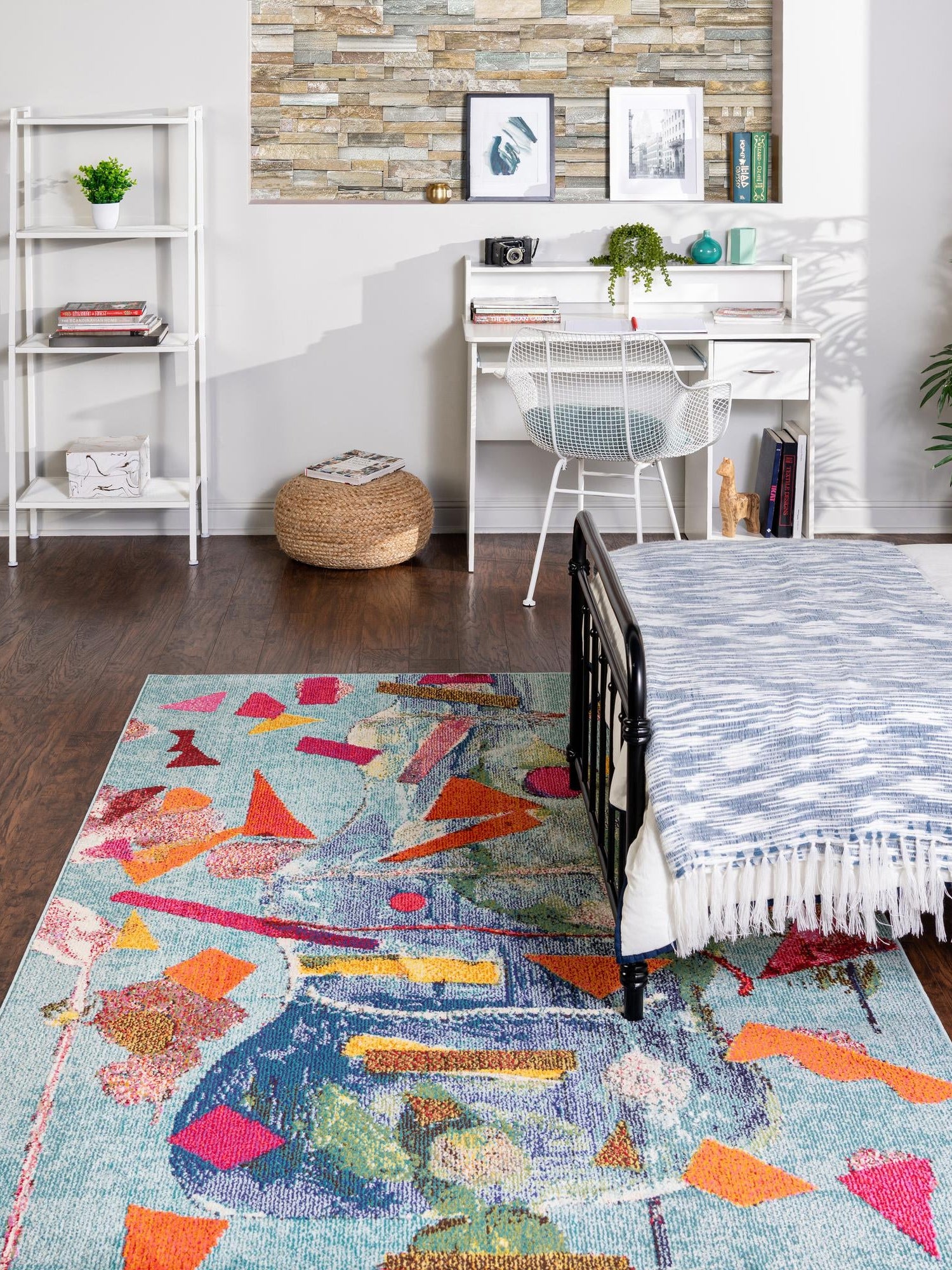 Aqua 2' 2 x 3' Vivid Rectangle Area Rug Colorful Modern Unique Indoor Easy Clean Durable Carpet Mat for Home Interior Design & Decor for Sale at Rug Engine