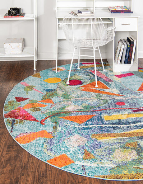 Aqua 3' 3 x 3' 3 Vivid Round Area Rug Colorful Modern Unique Indoor Easy Clean Durable Carpet Mat for Home Interior Design & Decor for Sale at Rug Engine