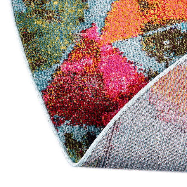 Aqua 3' 3 x 3' 3 Vivid Round Area Rug Colorful Modern Unique Indoor Easy Clean Durable Carpet Mat for Home Interior Design & Decor for Sale at Rug Engine