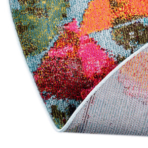 Aqua 7' x 7' Vivid Round Area Rug Colorful Modern Unique Indoor Easy Clean Durable Carpet Mat for Home Interior Design & Decor for Sale at Rug Engine