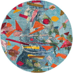Aqua 7' x 7' Vivid Round Area Rug Colorful Modern Unique Indoor Easy Clean Durable Carpet Mat for Home Interior Design & Decor for Sale at Rug Engine