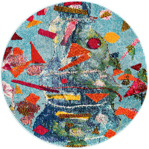 Aqua 3' 3 x 3' 3 Vivid Round Area Rug Colorful Modern Unique Indoor Easy Clean Durable Carpet Mat for Home Interior Design & Decor for Sale at Rug Engine