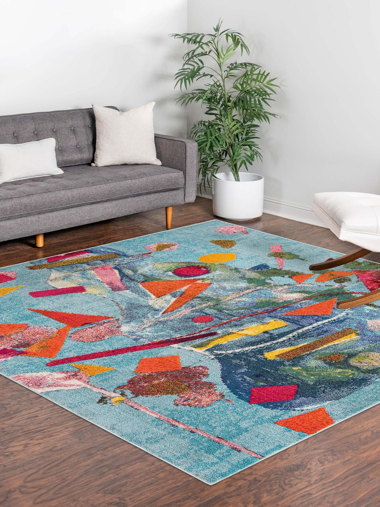 Aqua 9' 10 x 9' 10 Vivid Square Area Rug Colorful Modern Unique Indoor Easy Clean Durable Carpet Mat for Home Interior Design & Decor for Sale at Rug Engine