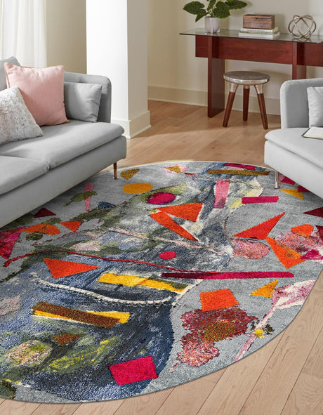 Aqua 7' 10 x 10' Vivid Oval Area Rug Colorful Modern Unique Indoor Easy Clean Durable Carpet Mat for Home Interior Design & Decor for Sale at Rug Engine