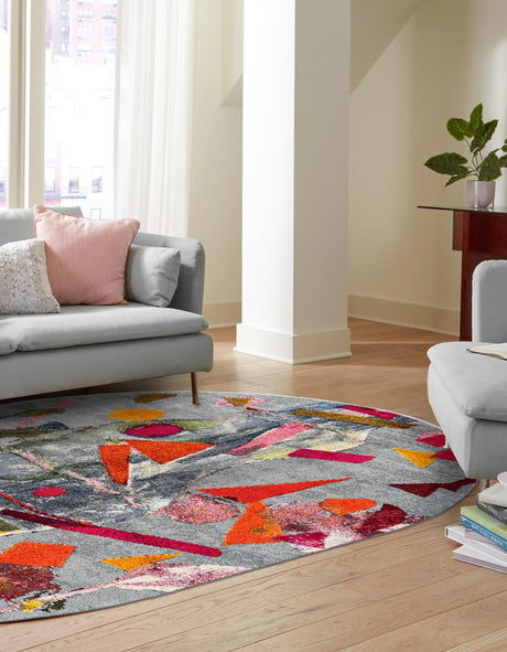Aqua 7' 10 x 10' Vivid Oval Area Rug Colorful Modern Unique Indoor Easy Clean Durable Carpet Mat for Home Interior Design & Decor for Sale at Rug Engine