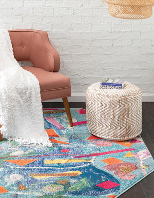Aqua 7' 10 x 7' 10 Vivid Octagon Area Rug Colorful Modern Unique Indoor Easy Clean Durable Carpet Mat for Home Interior Design & Decor for Sale at Rug Engine