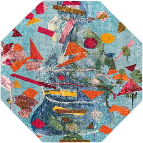 Aqua 7' 10 x 7' 10 Vivid Octagon Area Rug Colorful Modern Unique Indoor Easy Clean Durable Carpet Mat for Home Interior Design & Decor for Sale at Rug Engine