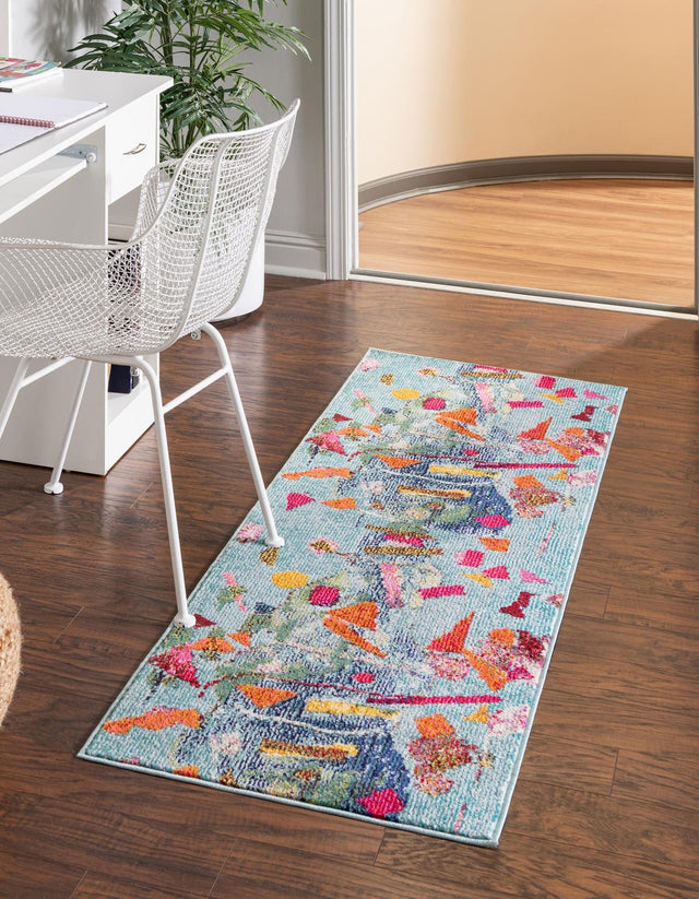 Aqua 2' 7 x 12' Vivid Runner Area Rug Colorful Modern Unique Indoor Easy Clean Durable Carpet Mat for Home Interior Design & Decor for Sale at Rug Engine