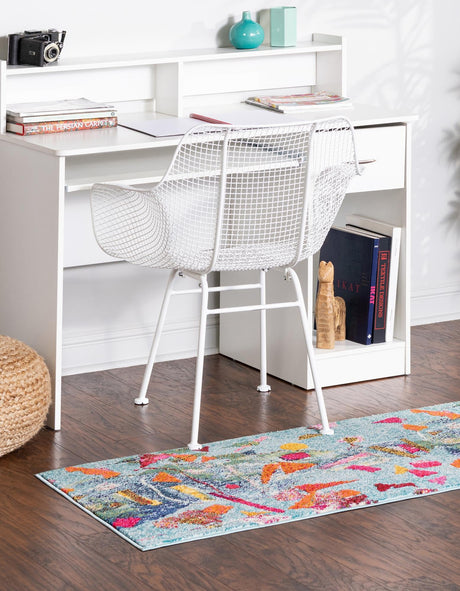 Aqua 2' x 8' Vivid Runner Area Rug Colorful Modern Unique Indoor Easy Clean Durable Carpet Mat for Home Interior Design & Decor for Sale at Rug Engine
