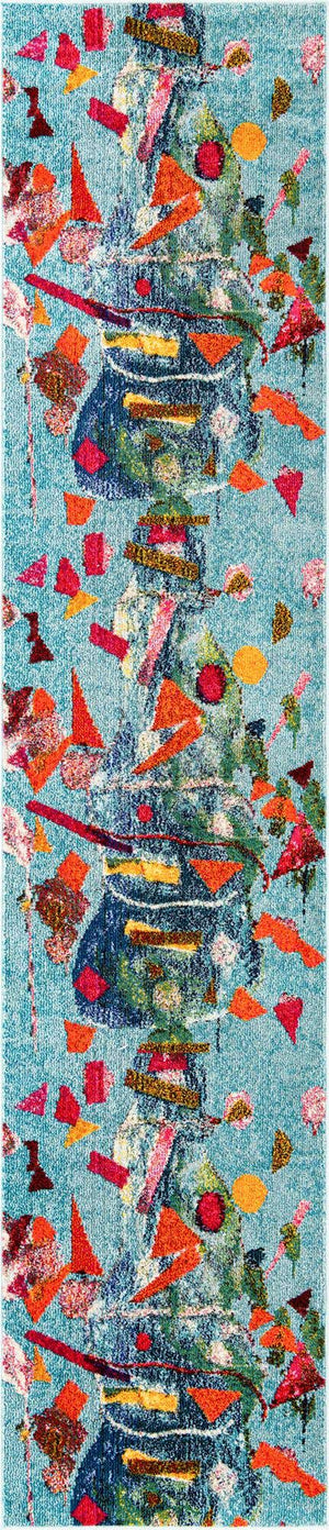Aqua 2' 7 x 12' Vivid Runner Area Rug Colorful Modern Unique Indoor Easy Clean Durable Carpet Mat for Home Interior Design & Decor for Sale at Rug Engine