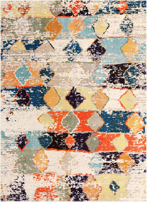 Ivory 9' x 12' Vivid Rectangle Area Rug Colorful Modern Unique Indoor Easy Clean Durable Carpet Mat for Home Interior Design & Decor for Sale at Rug Engine