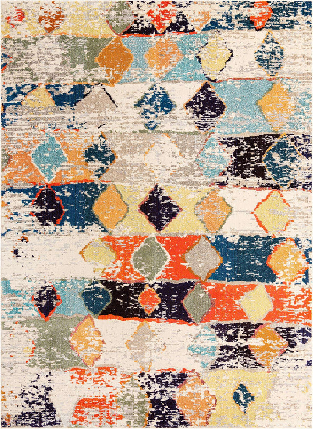 Ivory 9' x 12' Vivid Rectangle Area Rug Colorful Modern Unique Indoor Easy Clean Durable Carpet Mat for Home Interior Design & Decor for Sale at Rug Engine